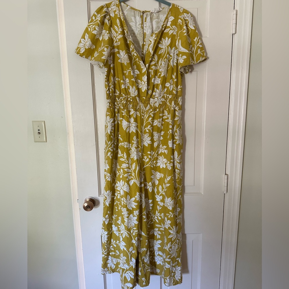 Anthropologie Yellow Floral Short-Sleeve Jumpsuit - Picture 3 of 7